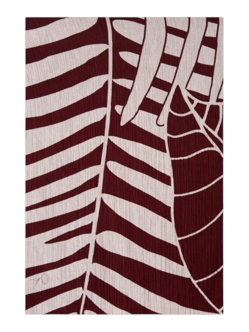 new Liebeskind Berlin 𑁍 Woven Jungle Leaf Print Scarf 𑁍 Wine 𑁍 Made in India - Picture 9 of 16